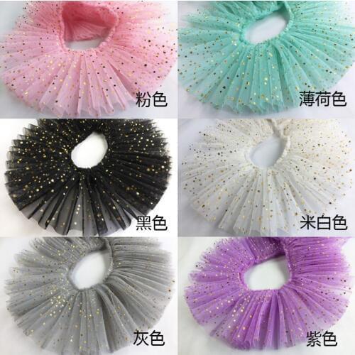 2Yds/lot Golden stars folds lotus leaf mesh multicolor lace accessories, doll clothes/pet dress lace cannot wash 10cm wide SC402