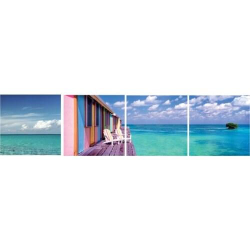 4 Panels Large Size Canvas Pictures Blue Sky Green Sea Modern Canvas Art Wall Decor Landscape Canvas Prints Wall Art for Bedroom