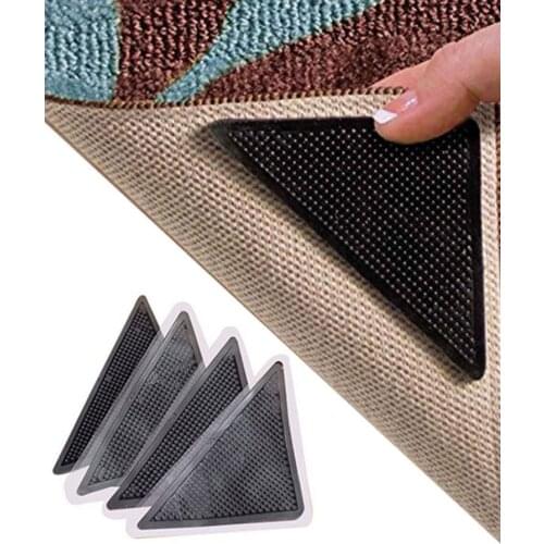 4pcs/set Carpet Rug Gripper Black Non Slip Area Rugs Floor Carpet Pad Triangle Rubber PU Household Carpet Non-slip Pad