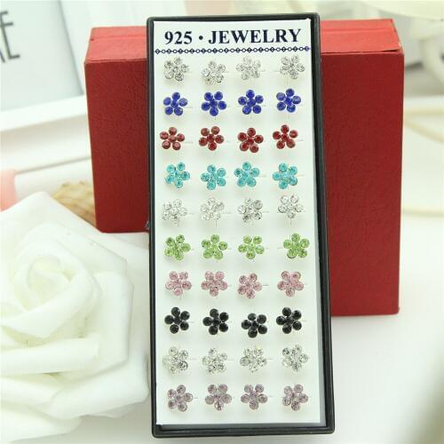 40ps/combo Free shipping jewelry Color crystal plum blossom female silver earrings The plum flower crystal silver earrings