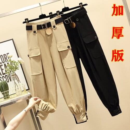 4xl Autumn Winter Casual Pants Thickened Cargo Pants Women 2021 New Plus Size High-waist Trousers Women