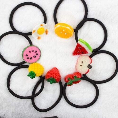 50 pieces/lot Mix Watermelon Strawberry Apple Oranges Fruit Charm Good Elastic Baby Hair Rope/Hair Band Accessories for Women