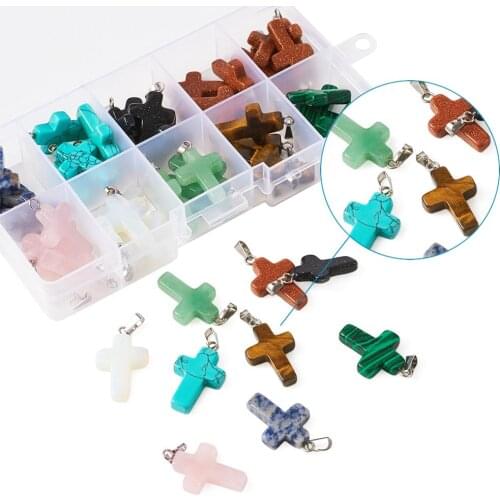 50pcs Natural Stone Cross Pendants Charms with Brass Pinch Bails Dyed for Necklace Jewelry Making