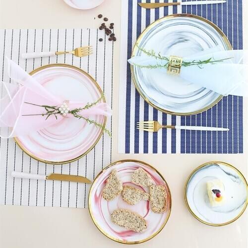 6/8/10Inch Nordic Marble Round Pink Blue Phnom Penh Ceramic Plate Hotel Bone Porcelain Western Food Dishes Home Kitchen Supplies