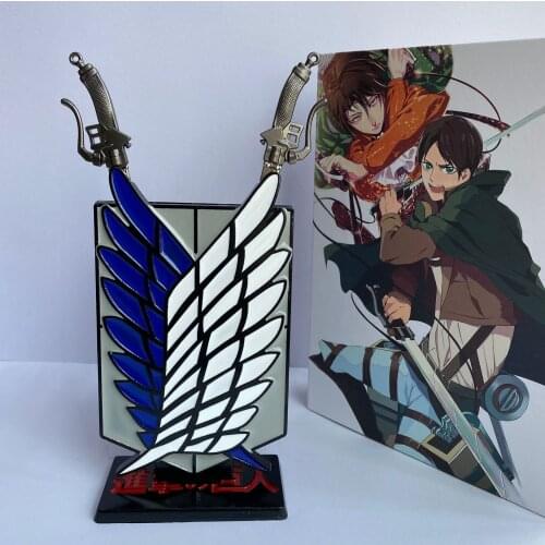 Anime Attack on Titan Surveycorps Ornaments Cosplay Props Wings Logo Standing Sign Fancy Metal Toy Gift