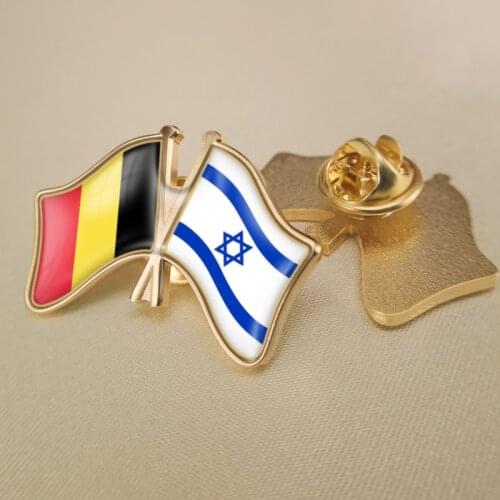 Belgium and Israel Crossed Double Friendship Flags Lapel Pins Brooch Badges