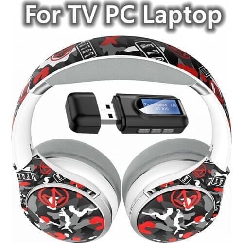 PC TV Wireless Headphone with Mic & Computer Laptop TV AUX Bluetooth USB Transmitter, Music Stereo Bass Headset Support TF card