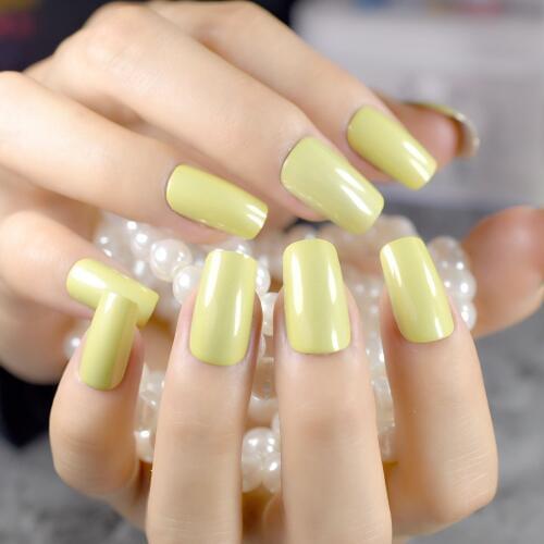 Shiny Candy Fake Nails Flat Top False Nails Green Acrylic Nails Tips Full Cover Manicure Tools