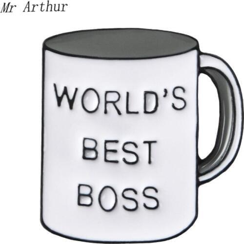 Gray Cup Enamel Pin WORLDS BEST BOSS Brooch Backpack Clothes Lapel Fashion Jewelry Gift for Friends