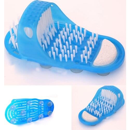Shower Foot Feet Cleaner Scrubber Washer Foot Health Care Household Bathroom Stone Massager Slipper Blue 1PC