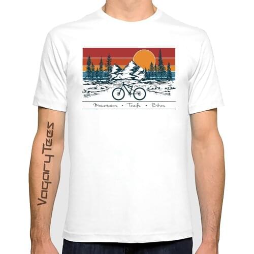 Fashion Men Summer Bicycle sunset vinatge moutains traifs biker Essential T-Shirt print male Novelty Hip Hop Boy Top Casual Tees