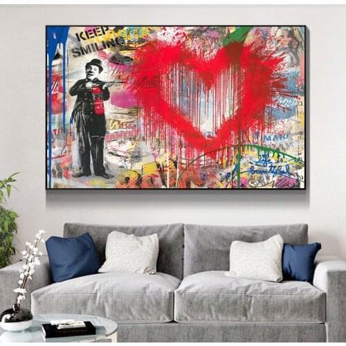 Banksy Chaplin Graffiti Art Canvas Painting Posters and Prints Cuadros Wall Art for Living Room Home Decor (No Frame)