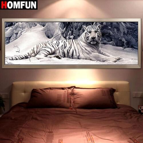 HOMFUN 100% Full Square/Round Drill 5D DIY Diamond Painting "White Tiger" 3D Embroidery Cross Stitch 5D Home Decor Gift BK016