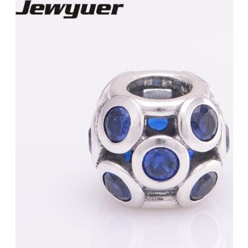 Fine jewelry floating charms with blue Zircon 925-sterling-silver Jewelry Fit brand beads Bracelet DIY assessories BE152