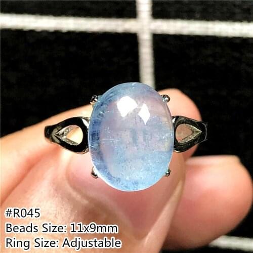 Real Natural Ocean Blue Aquamarine Ring Jewelry For Woman Man Gift Crystal Oval Beads Silver Gemstone Adjustable Size Ring AAAAA