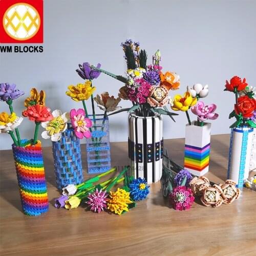 MOC Building Blocks Compatible 10286 X19005 655001 655002 Brick Vase Fleur Accessories Kids Toys For Children DIY Ornaments Gift