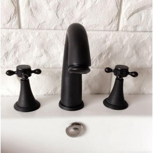 Black Oil Rubbed Brass Two Cross Handle Deck-Mount 3 Hole Widespread Bathroom Lavatory Vessel Basin Faucet Sink Mixer Tap dhg058