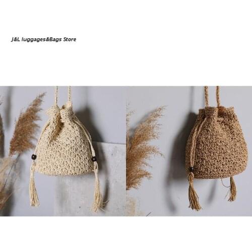 M68C Women Fashion Weave Shoulder Bag Summer Beach Vacation Crossbody Bucket Bags Female Small Vintage Handbag Purse