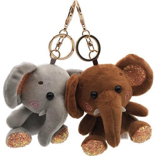 Mini Elephant Doll Key Chain Holder Bag Stuffed Plush Toy Filled Doll Key ring Cushion Pillow Child Xmas Gift Girl Baby Girl kid