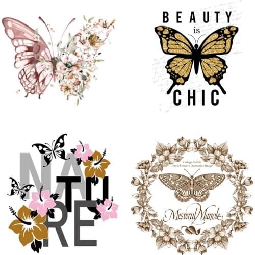 Fashion Cute Animal Beautiful Butterfly Patches For Clothes DIY T shirts Iron on Patch Heat Transfer Stickers Washable Applique