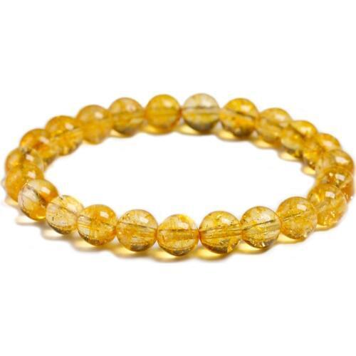 Natural Yellow Citrine Stone 6mm 8mm 10mm Beads Bracelet Handmade Quartz Jewelry for Woman Men Unisex Stretch Bangle Gift