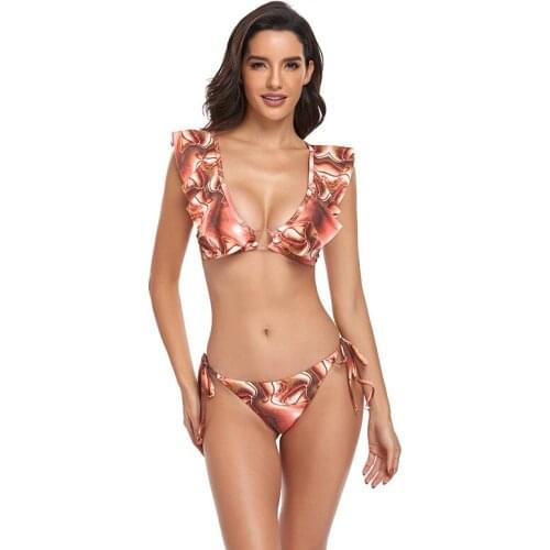 2021 new sexy fashion Womens swimsuits printed swimsuit fused ruffled beach bikinis set split swimwear women Bathing Suit