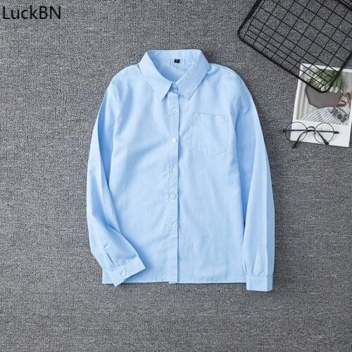 2020 Autumn New JK Uniform Solid Color Blue with Long Sleeves Shirt Japanese Lapel Cardigan Top plus Size Women Clothing XS-5XL
