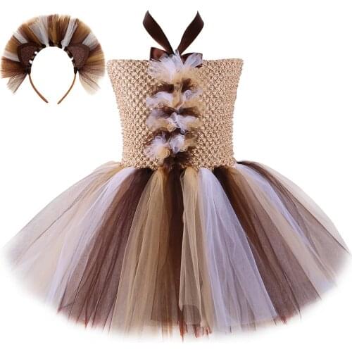 Girls Lion Tutu Dress Baby Girl Birthday Party Tulle Dress Holiday Perform Halloween Animal King Cosplay Costume for Kids 1-12Y