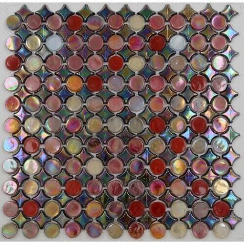 Mid east style iridescent red circle glass mosaic tile for home decoration
