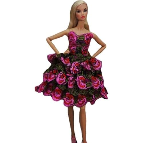 11.5" Rosy Green Rose Flower Lace Princess Dress For Barbie Doll Clothes Off Shoulder Outfits Gown Vestidoes 1/6 BJD Accessories