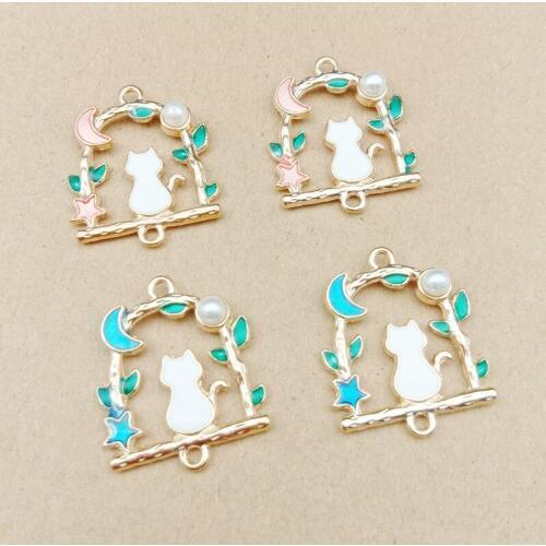 10pcs 22x27mm enamel cat charm for jewelry making and crafting fashion earring charms enamel cat connector