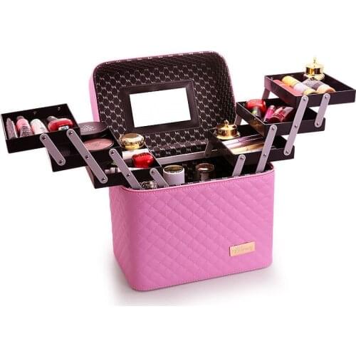 Professional Women Large Capacity Makeup Fashion Toiletry Cosmetic Bag Multilayer Storage Box Portable Make Up Suitcase
