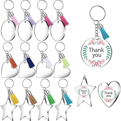 Transparent Acrylic Clear Keychain Rings Tassels Keyring Set DIY Drawing Carving Sticker Decor Key Chain Accessories Cute