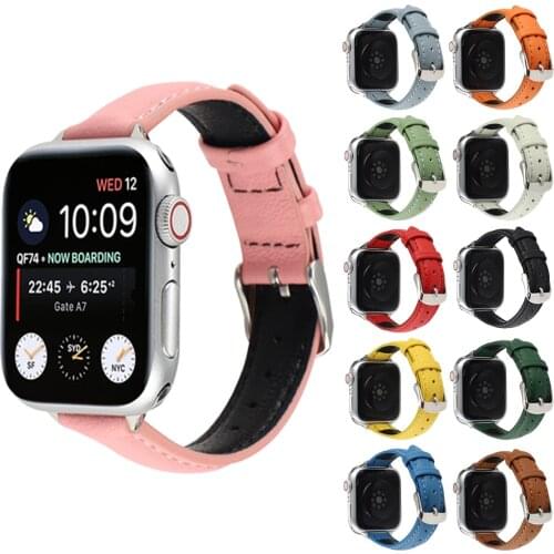 Genuine Leather Loop Strap for Apple Watch 44mm 40mm 42mm 38mm iWatch Series SE 6 5 4 3 2 1 Women Slim Thin Wrist Band Bracelet
