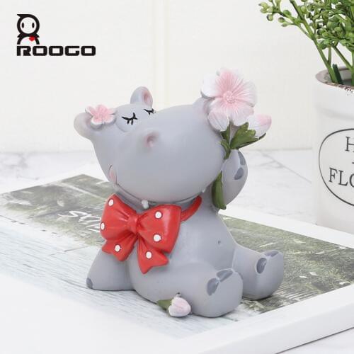 Roogo Decor For Home Hippopotamus Decoration Living Room Ornament Mini Cute Animal Accessories Modern Decorative Figurines