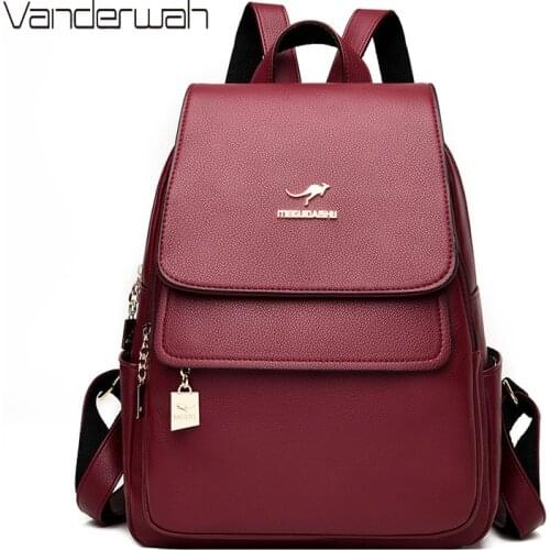 High Quality Solid PU Leather Backpack for Women 2020 Backpack for School Teenagers Girls Large Capacity Travel Ladies Backpacks