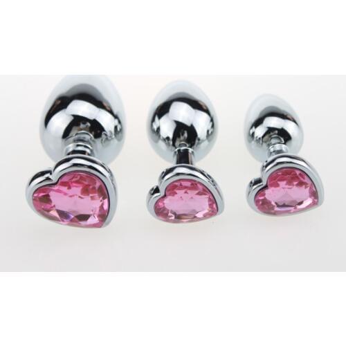 3pcs/lot Heart Base Button Sliver Stainless Steel Butt Plug Metal Anal Plug Set Sex Products,Erotic Big Anal Plug Sex Toys