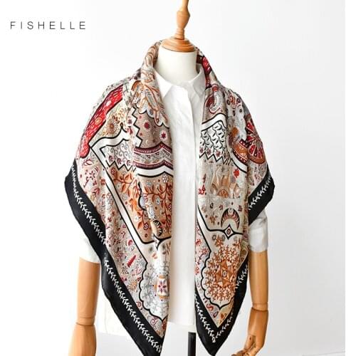 Natural satin silk scarf 110cm big square bandana printed 100% real silk scarves women four seasons luxury shawl gift for lady