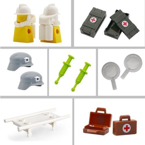 Compatible MOC Bricks Military Medical Accessories Blocks Injection Magnifier Medic Case Box Stretcher Firefighter Uniform Toys