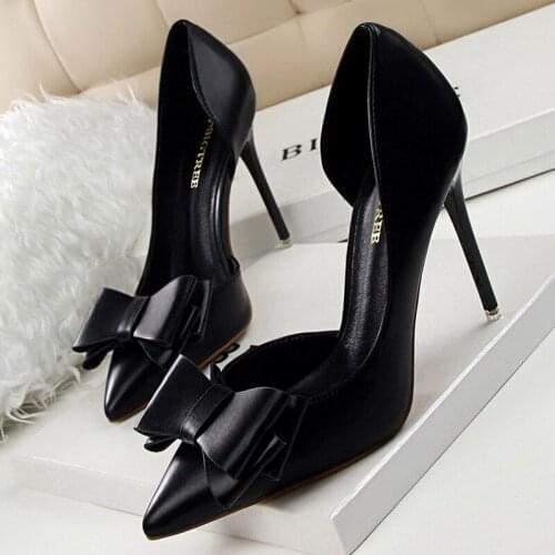 BIGTREE Shoes High Heels Women Shoes Lady Butterfly Knot High Heels Female Pointed Toe Wedding Shoes Solid Colors Stiletto Heels