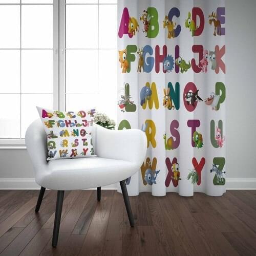 Else Animals Alphabet Kids Room Modern 3D Pattern Backdrop Curtain