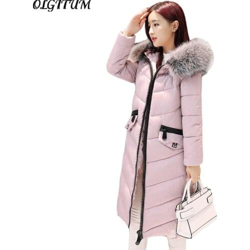 2019 Winter New Cotton-padded Women Long section thicken warm parka Fashion Loose Big Fur collar hooded coat jacket 4 color