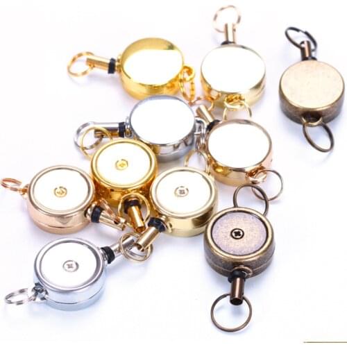 1PC Camping Telescopic Burglar Chain Key Holder Retractable Metal Plating Easy Pull Button Wire Rope Keychain Outdoor Key Chain