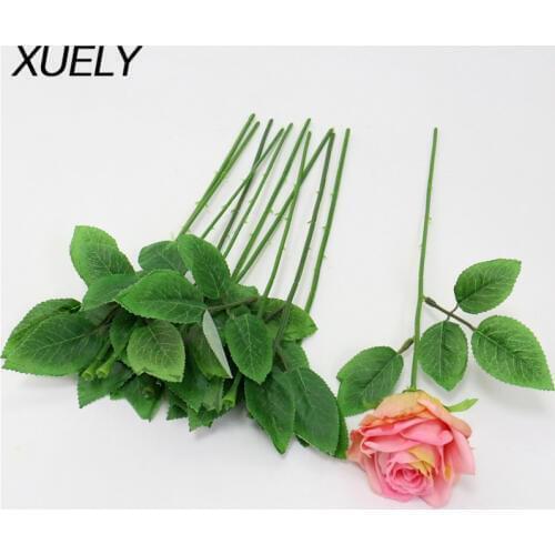 10pcs/lot 31cm with leaf Plastic flower stem decor artificial flower head accessories Branches Florist Craft for wedding decor