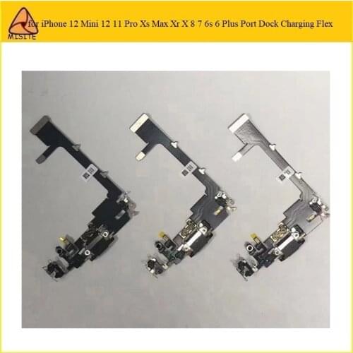 10Pcs Charging Plug Port With Headphone Audio Jack Microphone Flex Cable For iPhone 11 Pro Max USB Charger Dock Connector Parts