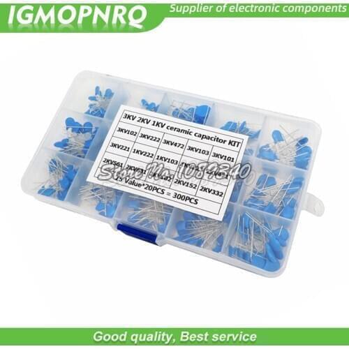 15Values*20PCS Capacitor Set High Voltage Ceramic Capacitors Assortment Assorted Kit Box 1nF 2.2nF 10nF 22nF 0.47nF 0.56nF-10nF