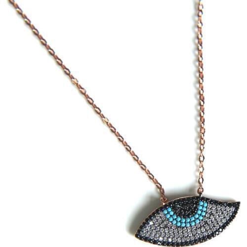 2017 NEW black and white CZ rose gold colors Evil eye pendant necklace with chain