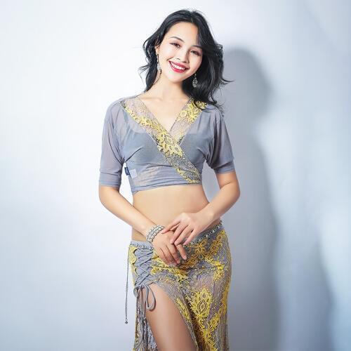 2019 New Women Belly Dance Practice Clothes Costumes belly dance Skirt+Sexy V Collar Top 2pcs Free Delivery