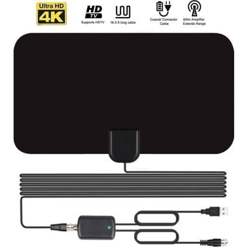 4K 1080p Digital TV Antenna 25dB High Gain 50 Miles Range Booster Mini Active Indoor Amplified HDTV Aerial Flat Design Antenna