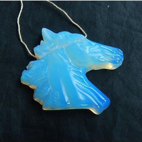 Support for customization Opalite Carved horse head Necklace Pendant 43x40x8mm 19.5g semiprecious stone beauty jewelry accessory